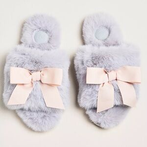 NWT Anthropology Maeve Faux Fur Open-Toe Bow Slippers